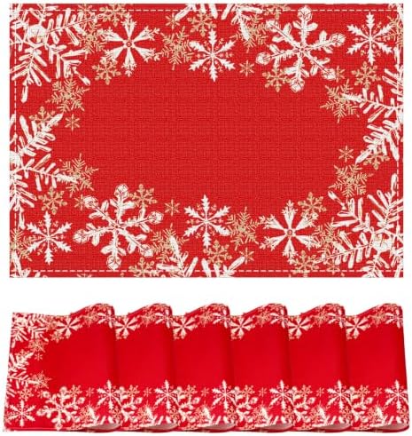 Christmas Placemats Set of 6 Table Mat Red Snowflakes Decorations - Image 2