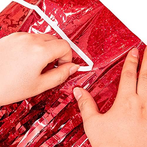 BRAVESHINE Red Blue Tinsel Foil Fringe Curtains | Party Steamers Backdrop - Image 5