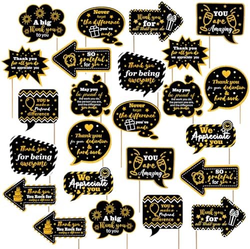 24pcs Customer Service Week Appreciation Decor Photo Prop, Black, Gold by Weekgrat