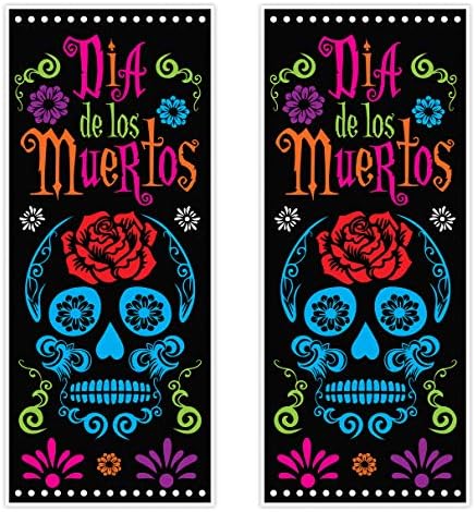 Beistle Day Of The Dead Door Covers – 2 All-Weather Día de los Muertos Plastic Door and Wall Decorations, Sugar Skull Design for Halloween Parties, Cultural Celebrations and Fiesta Events, 6' x 30" by Beistle