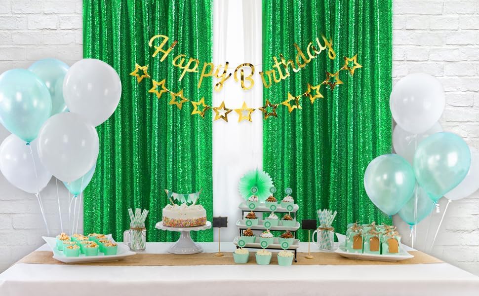 Green Sequin Backdrop Curtains-6 Panels 2FTx8FT Green Backdrop for St Patricks Day, Glitter Party Decorations Background Drapes for Wedding Birthday Anniversary Graduation Photo Booth Decor - Image 5
