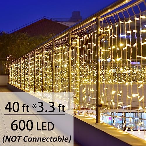 Solhice LED Curtain Lights Outside 40ft x 3ft for Backyard, 600 LED Plug in Hanging Fence String Lights Outdoor Waterproof for Backdrop Backyard Patio Deck Décor (Not Connectable) - Image 2