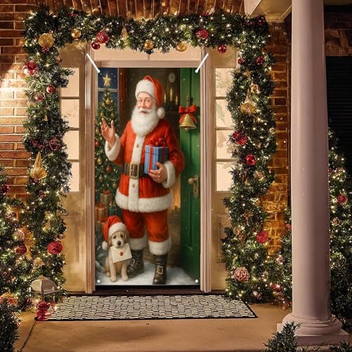 BlissYard Christmas Door Cover Santa Puppy 35x71 Inch Polyester - Image 5