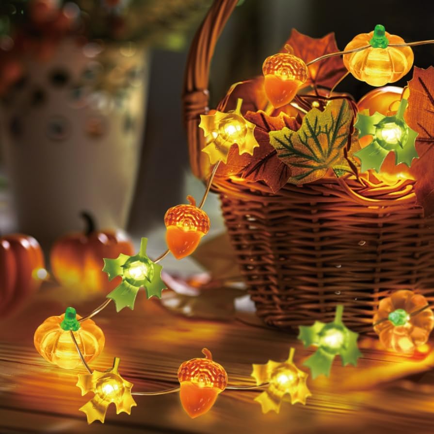 Coquimbo Fall Decor Thanksgiving Lights, 10FT 30 LED Pumpkin Maple Lights by Coquimbo