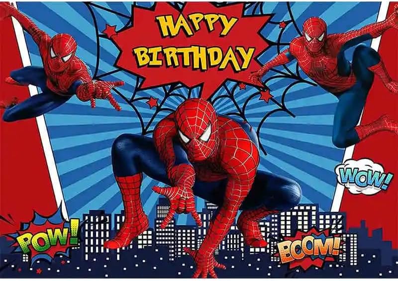 51PCS spidey birthday party supplies, backdrop, "Happy Birthday" banner,tablecloth, large aluminum balloon, small aluminum balloons, latex balloons, cake topper,cupcake toppers, hanging swirls - Image 4