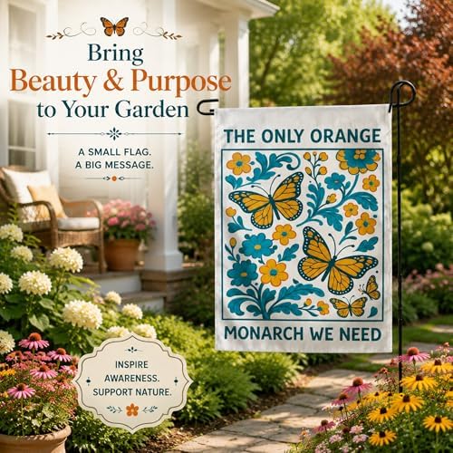Halloween Decorations - Monarch Butterfly Garden Flag - THE ONLY ORANGE MONARCH WE NEED Garden Flags for Outdoor Outside | Vintage Floral Yard Flag | Funny Farmhouse Porch Decorations, Double Sided Butterfly Decor - Image 4