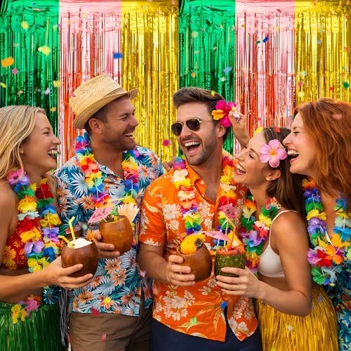 Luau Party Decorations - Green Gold Rose Tropical Streamers Backdrop Banner | Hawaiian Party Decorations for Indoor Outdoor - Summer Beach Pool Birthday Favors Supplies for Home Wall,2 Pack - Image 4