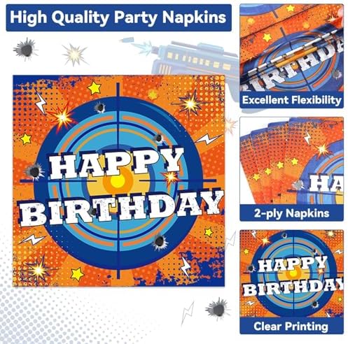 Qyeahkj 200 Pcs Dart War Birthday Party Supplies Gun Game Theme Party Tableware Set Paper Plates and Napkins Dart Battle Gunfight Game Party Decorations Gun Happy Party Favors for Boys Serves 50 - Image 4