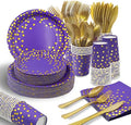 AIRE Purple Gold Paper Plates Set, 350PCS Disposable Dinnerware for 50 by AIRE