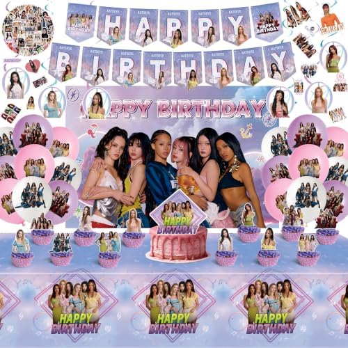 ULK 106 Pcs Katseye Birthday Decorations, Party Supplies Set Including 60 Stickers，Backdrop，Balloons，Hanging Swirls, Cake Toppers And Cupcake Toppers For Fans Birthday Party by Unknown