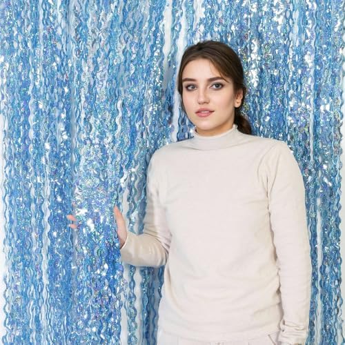 4 Pack Wavy Blue Tinsel Fringe Backdrop Streamers Backdrop Sparkle - Image 3