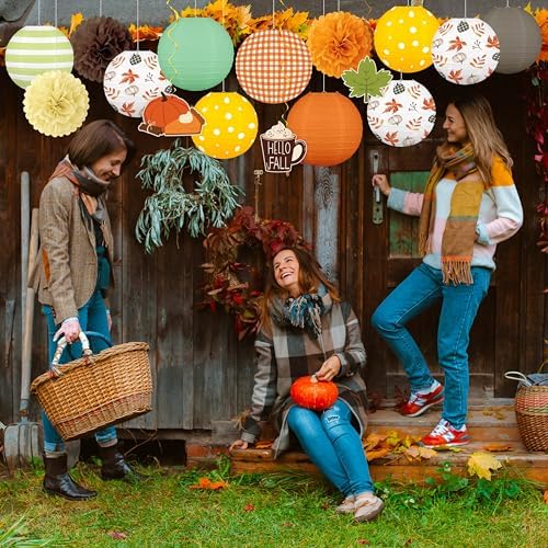 16Pcs Fall Thanksgiving Decorations Paper Lanterns Set - Image 5