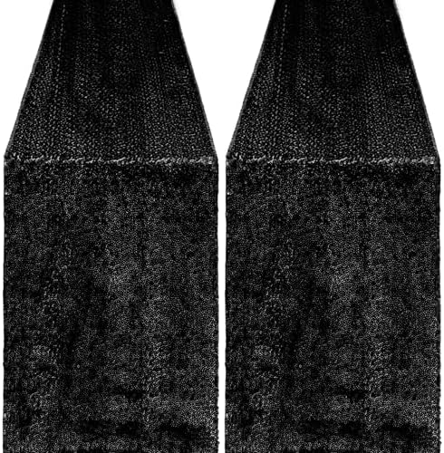 2 Packs 12 x 72 inches Sequin Table Runner, Black Glitter Table Runner for Birthday Party Supplies Wedding Engagement Baby Shower Holiday Celebration Event Decorations by Yblut
