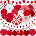 Moon Boat 35PCS Party Decorations Paper Fan Hanging Set - Birthday,Wedding,Baby Shower,Circus,Festival Decor (Red) by MoonBoat