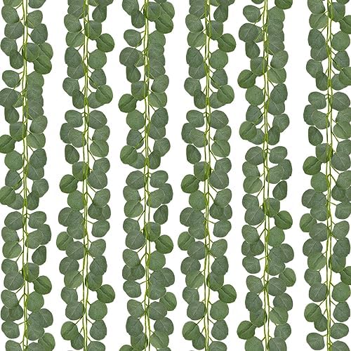 CQURE 12 Pack 84Ft Eucalyptus Garland,Artificial Eucalyptus Leaves Table Greenery Garland Wreath Vines for Wedding Party Table Fireplace Bedroom Wall Room Decor by CQURE