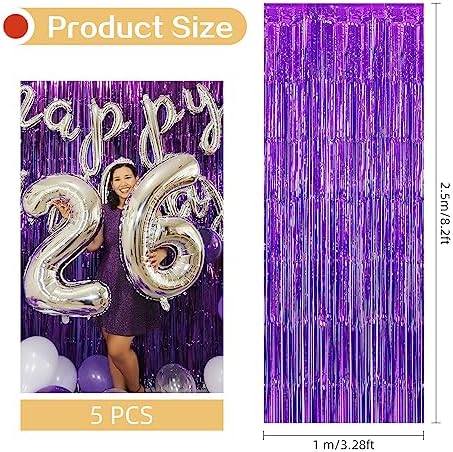 10 Pack Purple Backdrop Curtain 3.2ft x 8.2ft Metallic Tinsel Foil Fringe Curtains Photo Booth Background for Birthday Party Decoration Baby Shower Engagement Wedding Christmas Decoration (Purple) - Image 3