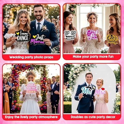 Beeveer 24 Pcs Wedding Photo Booth Props Photobooth Signs - Image 4