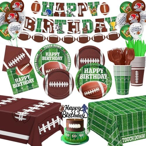 Football Birthday Party Decorations, Football Party Supplies Includes Plates, Napkins, Cups, Banner, Balloons, Tablecloth for Football Birthday Party Football Game Day, Serve 20 by QIYANPAX