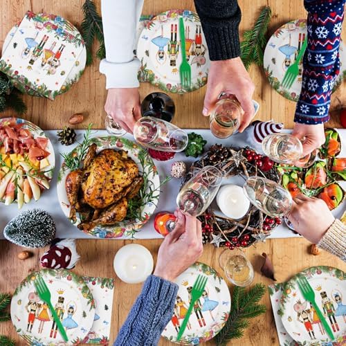 96 Pieces Christmas Ballet Party Tableware Set – Festive Disposable Dinnerware with Paper Plates, Napkins, and Plastic Forks – Winter Fairy Tale Theme for Christmas Birthdays Parties – Serves 24 - Image 6