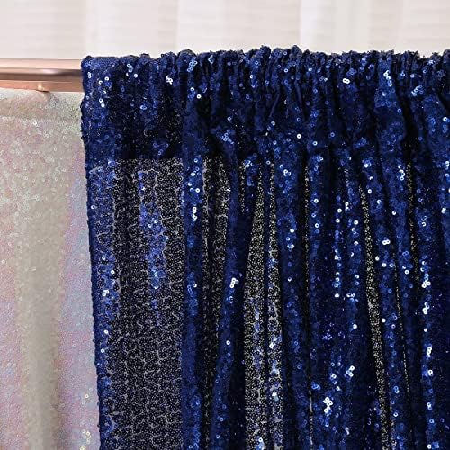 Poise3EHome 2ft x 8ft Blue Sequin Photography Backdrop Curtains 2 Panels for Party Decoration, Navy Blue - Image 5