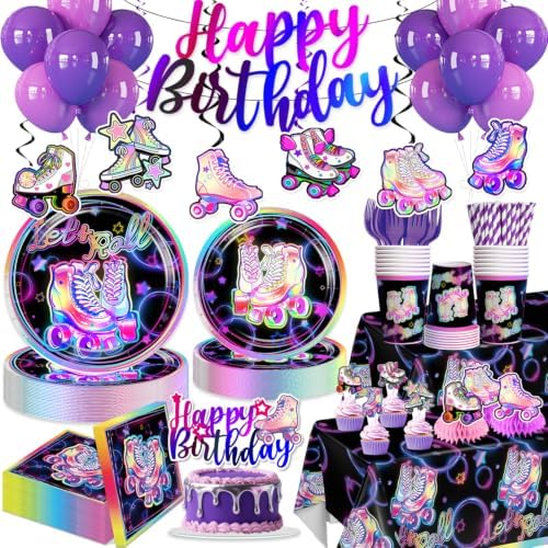 228pcs Roller Skate Party Decorations Tableware Set, 25 Serves by Yingoto