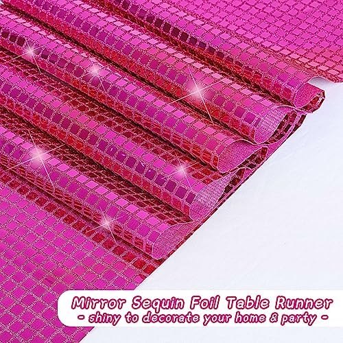 durony 2 Pack Mirror Disco Party Table Runner, 11 x 108 Inch, Hot Pink - Image 4