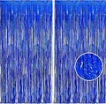 BRAVESHINE Blue Tinsel Foil Fringe Curtains ｜ 2 PCS Metallic Photo Backdrop by BRAVESHINE
