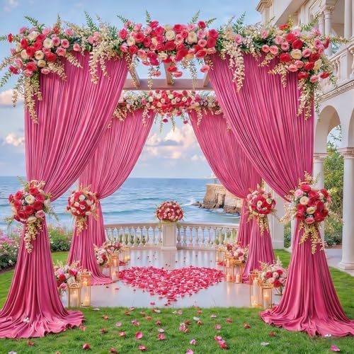 20x12ft Hot Pink Backdrop Curtain Panels for Parties - Wrinkle Free Polyester Photo Curtain Backdrop Wedding Back Drop Fabric Drapes for Party Decorations Background for Photography - Image 4