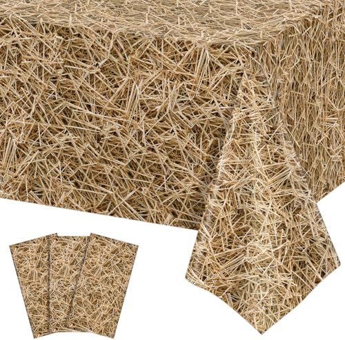 NatNarr 3 Pack Straw Plastic Tablecloths, Disposable Farm Hay Tablecloth by NatNarr
