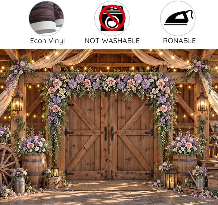 6x4ft Country Wedding Backdrop Purple Lavender Wisteria Flower Wooden Barn Door Western Photography Farmhouse Birthday Baby Shower Anniversary Bridal Party Banner Photo Booth Props Background - Image 6