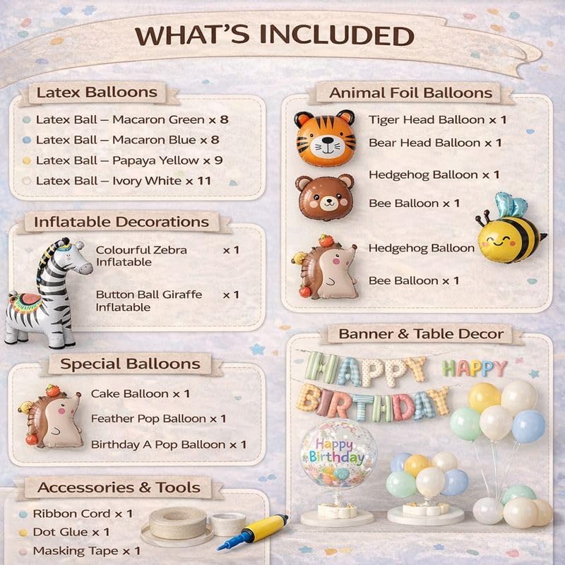 Animals Happy Birthday Foil Balloon Decorations Kit for Kids Birthday, Jungle Zoo Theme Zebra Giraffe Tiger All-In-One Party Supplies with Birthday Banner (Animal Birthday Set) - Image 3