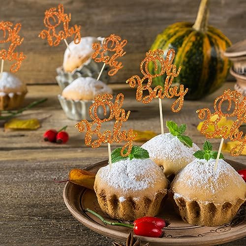 Ephlyn 24Pcs Pumpkin Oh Baby Cupcake Toppers Glitter Fall Theme Pumpkin Cupcake Picks Baby Shower Cake Decorations for Pumpkin Theme Gender Reveal Kids Birthday Party Supplies Orange - Image 7