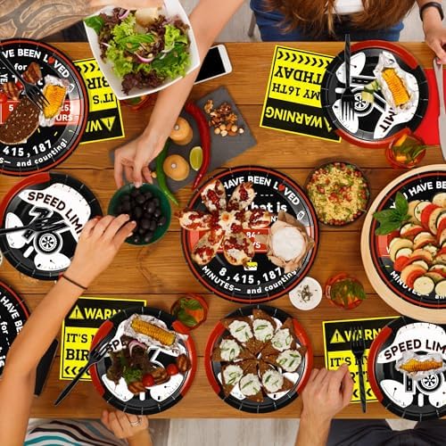 96Pcs 16th Drivers License 16 Years Old Warning Steering Wheel Party Plates Supplies Tableware Decorations Disposable Paper Plates Napkins Forks for Birthday, Serves 24 - Image 5