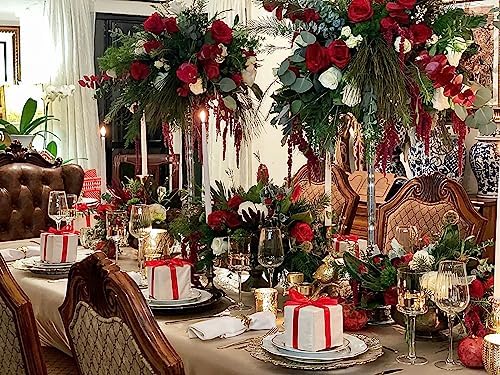 FACINOC Roses Artificial Flowers Red Bouquet Box Set Fake Flower for DIY Bridal Wedding Shower Decorations Centerpieces for Table Faux Silk Floral Arrangement for Party Home Decor Indoor Burgundy - Image 6