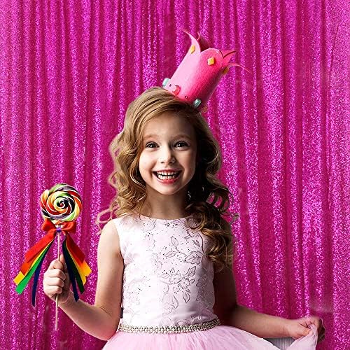 4 Pieces 2FTx8FT Fuchsia Sequin Backdrop Curtain Panels Stage Backdrop Background for Christmas Party Decoration Wedding Party Background Drapes - Image 6