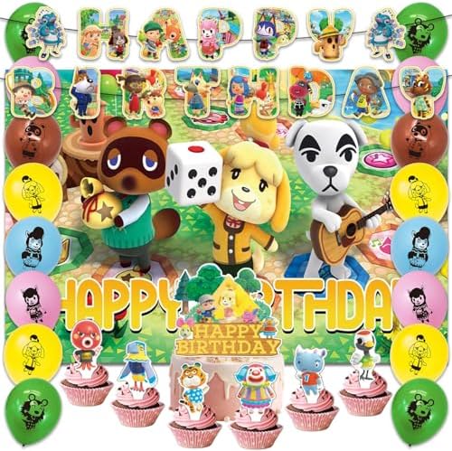 42pcs Animal-Crossing Birthday Party Supplies Pack Includes，Banner，Cake Topper，Blackdrop,Balloons for party supplies by Unknown