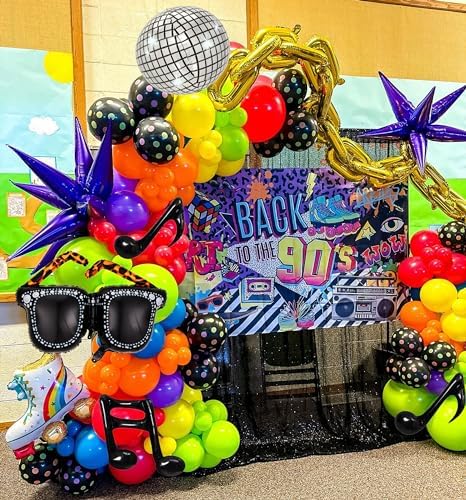 90s 80s Disco Theme Party Decorations, 171Pcs Balloon Arch Kit with Retro Disco Ball Radio Glasses Roller Skate Musical Note Chain Star Foil Balloons for Back to 90s 80s Hip Hop Birthday Supplies - Image 7