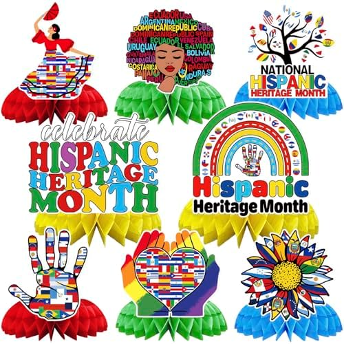JULMELON 8Pcs Hispanic Heritage Month Decorations, Honeycomb Centerpieces by JULMELON