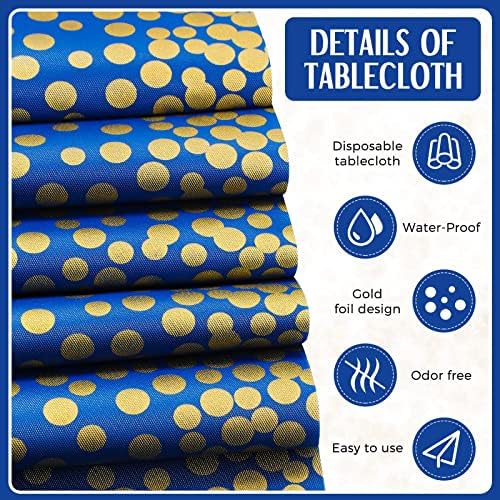 Breling 8 Pack Navy Blue and Gold Tablecloths and Satin Runners Set - Image 3