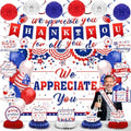 We Appreciate You Party Decorations Red Blue Thank You for All You Do Banner Honeycomb Centerpieces Hanging Swirls for Men Labor Day Office Employee Pastor Teacher Doctor Appreciation Party Supplies by Wayyogh