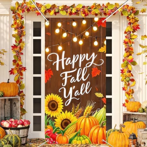 BlissYard Fall Door Cover Thanksgiving Decor Pumpkin Sunflower 35x71 Inch by BlissYard