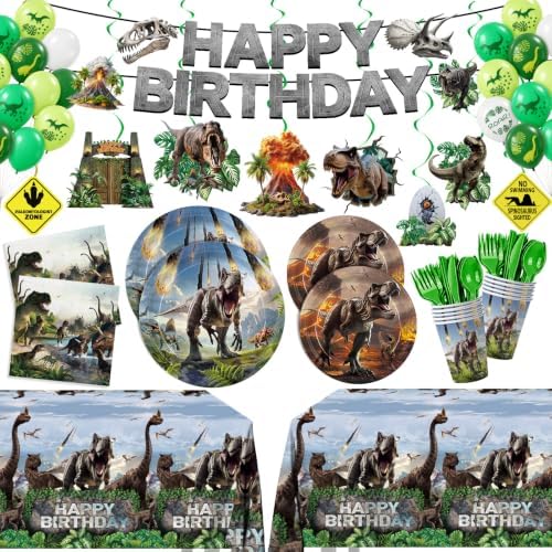 207pcs Dinosaur Party Decorations Plates Napkins Dino Birthday Supplies by JVORFDG