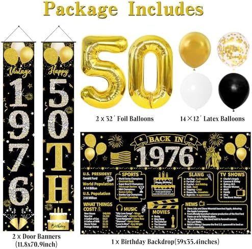 Roetyce 50th Birthday Decorations Men Women, Black Gold Back in 1976 Poster - Image 3