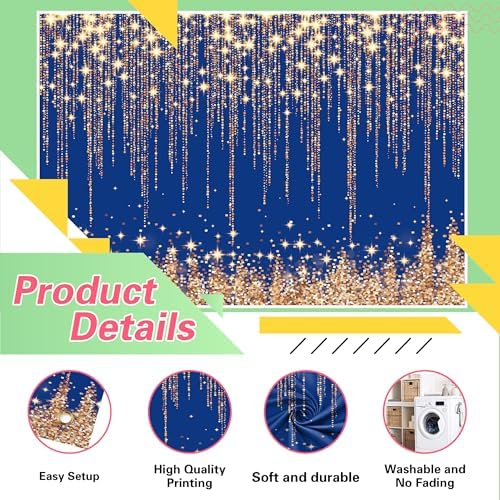 Gold Blue Glitter Wall Backdrop 10x8 FT Golden Spots Backdrops for Photoshoot Girls Birthday Photography Background for Wedding Baby Shower Party Decorations Banners Photo Studio Props - Image 6