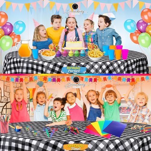 Grandipity Plastic Table Cloth Disposable 12 Pack 84" Round Gingham - Image 4