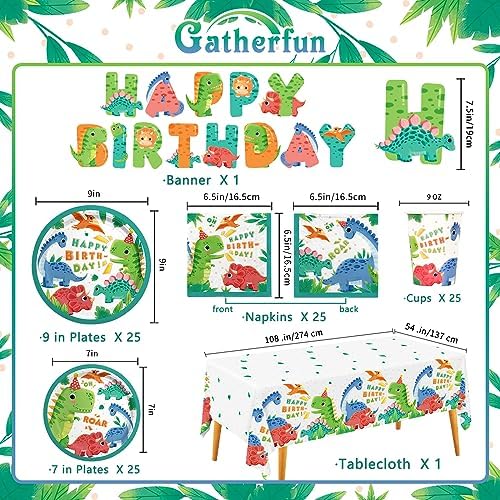 Dinosaur Birthday Party Supplies Disposable Paper Plates Napkins Cups Tablecloth and Banner for Dinosaur Party Decorations Serve 25 - Image 2