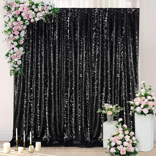 Black Sequin Backdrop for Halloween Sequin Photo Curtains 10ft x 10ft - Image 3