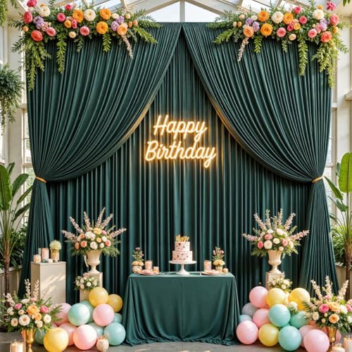 20ftx10ft Wrinkle Free Hunter Green Backdrop Curtains for Party Background, 4 Panels Silky Fabric Green Photo Backdrop Drapes Back Drop Cloth for Wedding Birthday Photography Baby Shower Decor - Image 3