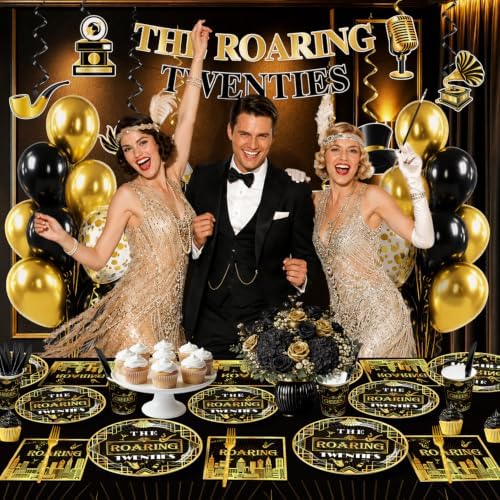 Roaring 20s Party Decorations Tableware Set Serves 25 Guests - Image 4