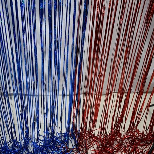BRAVESHINE Red Blue Tinsel Foil Fringe Curtains | Party Steamers Backdrop - Image 3